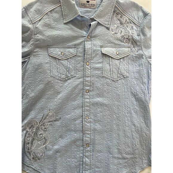 Pop Icon Western Shirt Pearl Snap Front Powder Blue The Buckle Men’s XL - Picture 5 of 12